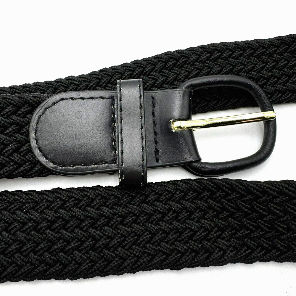 NEW Men's XL Black Braided Woven Stretch Golf Belt Leather End Preppy‎ Casual